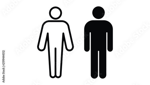 Man figure icon set. Black solid and outline human male silhouette vector symbols isolated on white background.