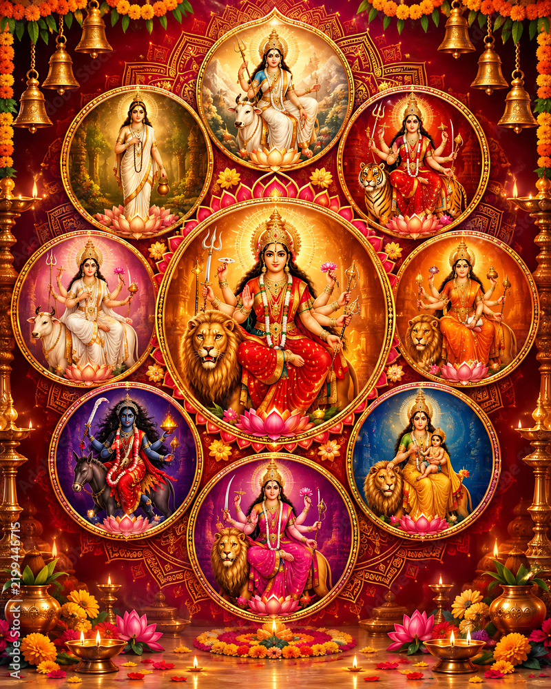 Fototapeta premium Navratri Durga Pooja Dandiya Garba Festival with Colorful Traditional Indian Decor