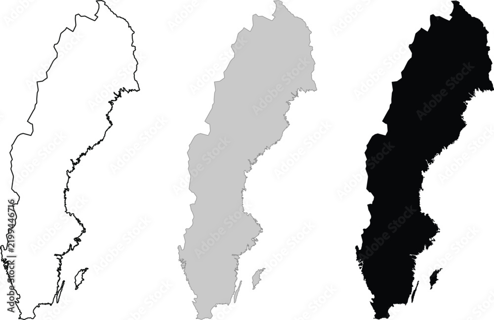 Fototapeta premium Map of sweden, outline, silhouette and grey shape
