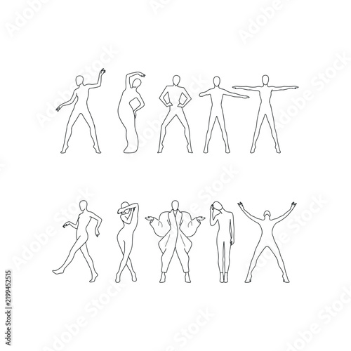 Set of human body silhouettes in various standing and fashion poses