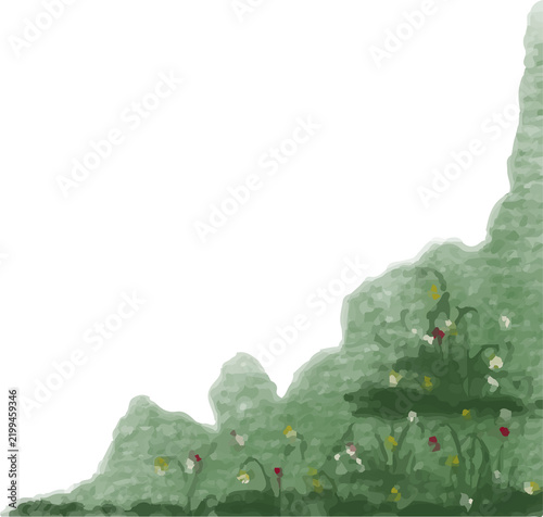 Green Watercolor Floral Corner Decoration with Organic Textured Painted Details
