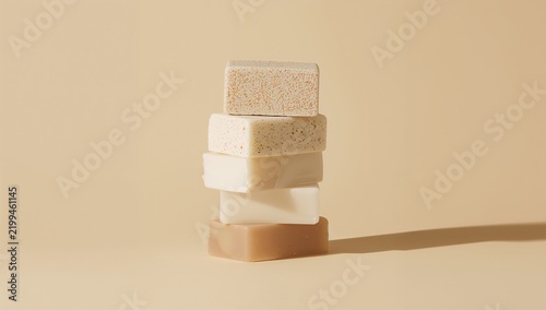 Grouped Soap Bars Stacked on a Surface With a Neutral Background