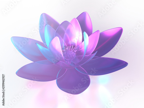 クリスタルの蓮の花が輝く幻想的な3Dイラスト