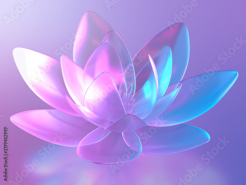 クリスタルの蓮の花が輝く幻想的な3Dイラスト