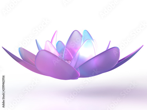 クリスタルの蓮の花が輝く幻想的な3Dイラスト