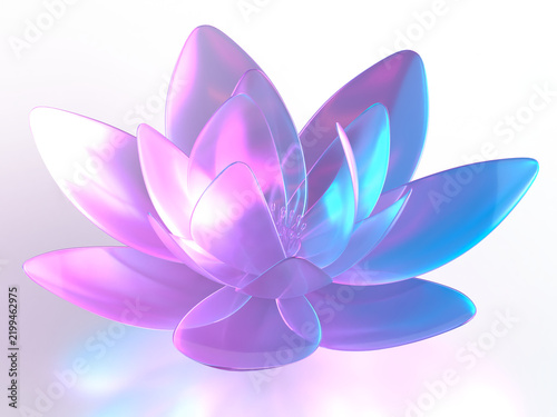 クリスタルの蓮の花が輝く幻想的な3Dイラスト