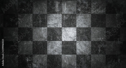 Grungy checkered pattern background with distressed texture and centered light spotlight effect