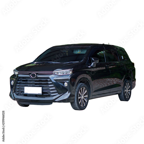 Obraz na plátně Black Toyota Avanza or Veloz MPV car isolated on white background