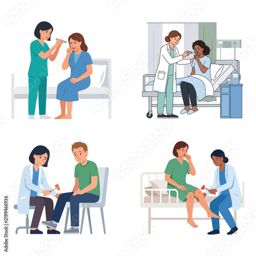 Medical Diagnostic Consultation Sets Featuring Doctors Examining Patients