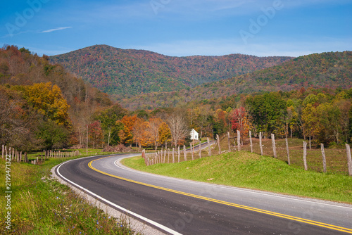 Highway In Rural Mountains In Autumn