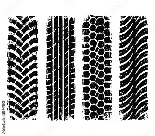 Grungy tire track textures for automotive and transportation themes.
