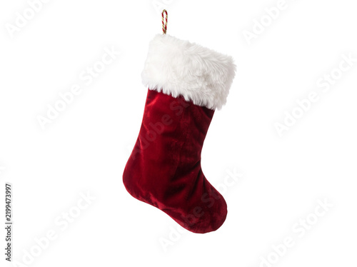 Christmas Stocking Isolated on White Background, Traditional Red Holiday Sock for Santa Gifts, Festive Decoration, Seasonal Celebration and Winter Christmas Tradition