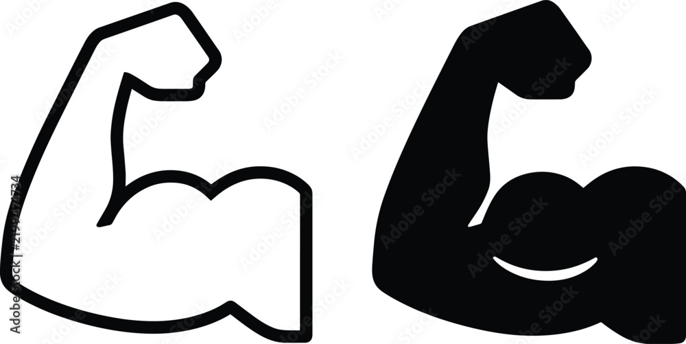 Obraz premium Bicep muscle arm flex icon set showing strength and fitness symbols with strength exercise training