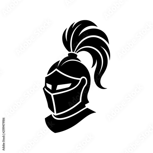 Medieval knight helmet icon silhouette with plume