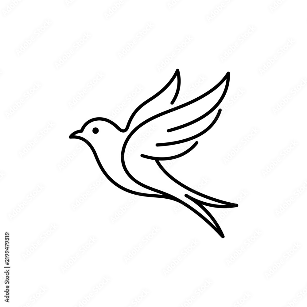 Fototapeta premium Minimalist line art bird in flight simple clean design isolated on white