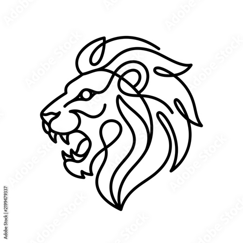 Minimalist lion head line art roaring profile majestic animal graphic