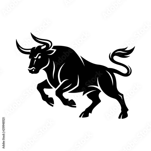 Powerful bull charging forward strong animal silhouette graphic
