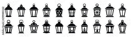 holiday lantern silhouette simple Christmas icon set, flat black color and pure white background