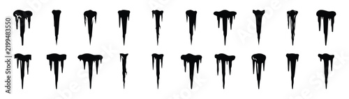 icicle silhouette simple Christmas icon set, flat black color and pure white background