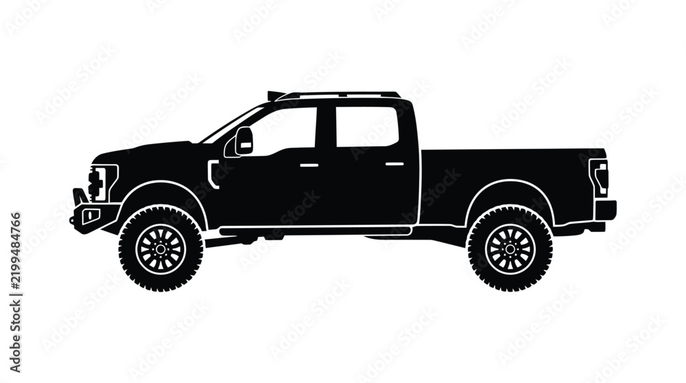 Fototapeta premium Pickup truck silhouette against a white background detailed automotive outline