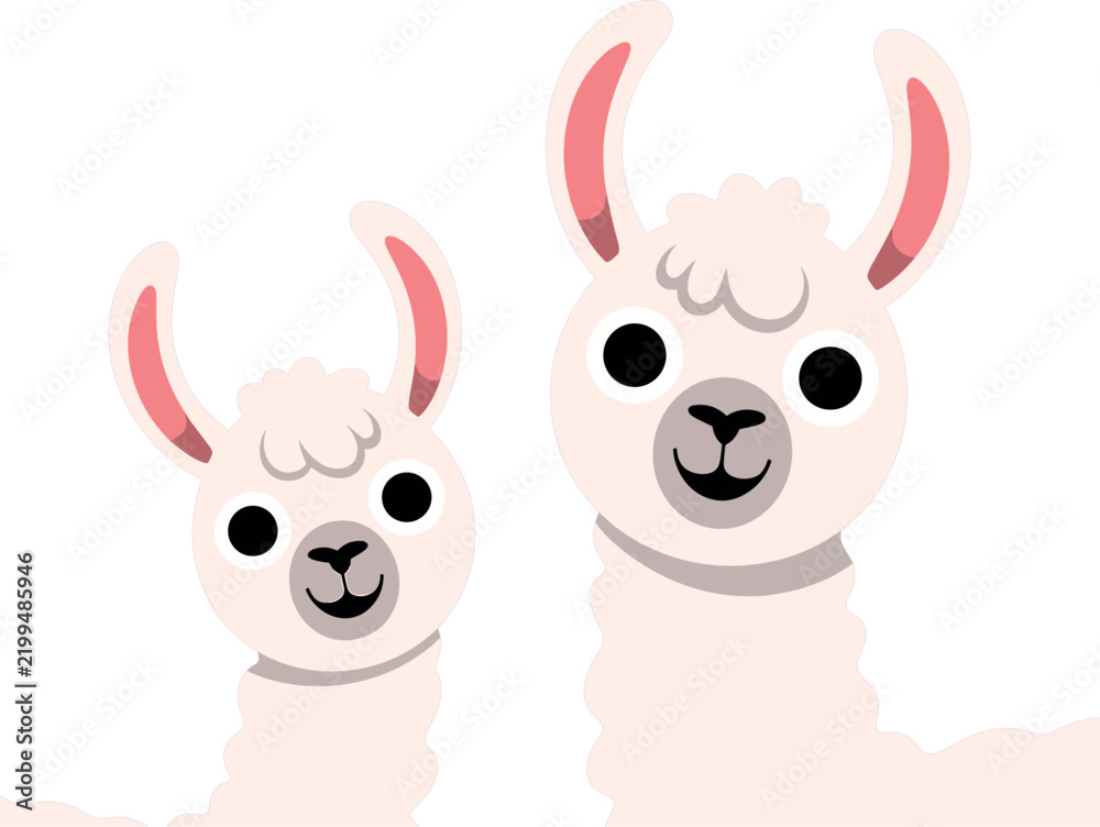 Obraz premium Cute Llama and Baby Alpaca Face Vector Illustration Cartoon Animal Mother and Child Character for Kids and Nursery Design