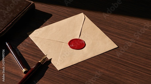 Vintage Envelope and Red Wax Seal in Warm Sunlight