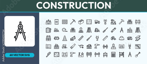 Construction vector line icons set