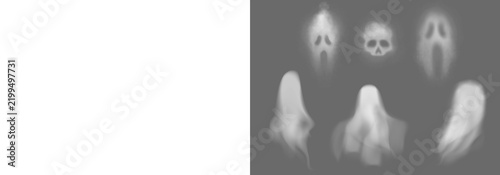 Scary fog mist Halloween ghost on transparent background. Happy Halloween. Spooky character, cut out. Trick or treat. Spirit, phantom Collection of gost