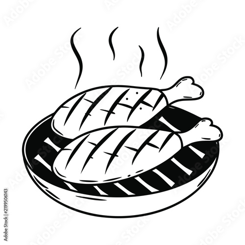 Grilled Chicken Silhouette Food Icon Vector Design