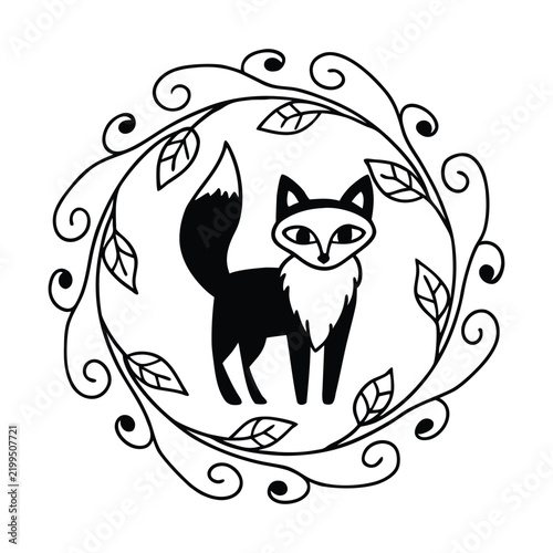 Fox Head Botanical Circle Logo Vector Art
