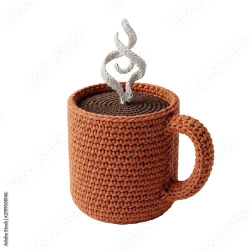 Cozy Crocheted Coffee Mug with Steam Isolated on transparent background