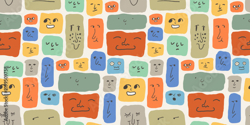 Seamless pattern with doodle faces in hand drawn style.Element for decoration design mail posts postcards poster print invitation background backdrop wrapping wallpaper banner textile