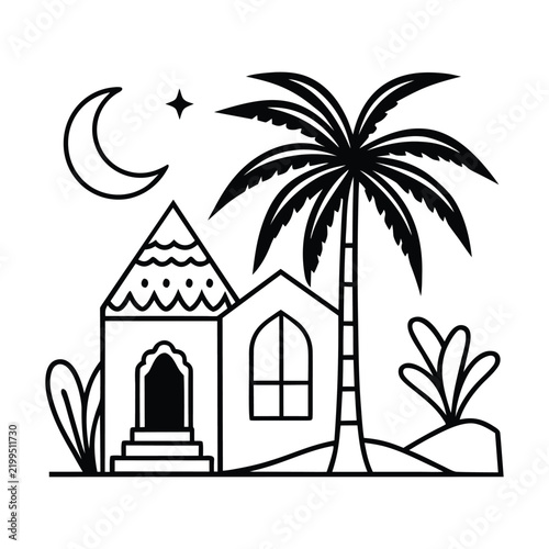 Abstract Oriental Home Palm Tree Decorative Clipart
