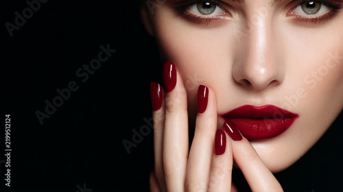 Fashion Beauty Model with Stylish Manicure and Professional Makeup, Nail Art and Beauty Concept