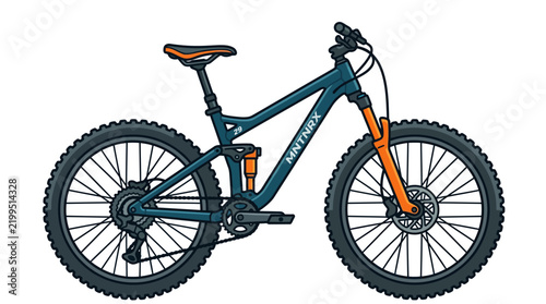 Modern mountain bicycle vector illustration showing full suspension frame and rugged tires