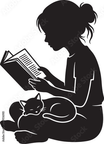 Girl Reading With Cat