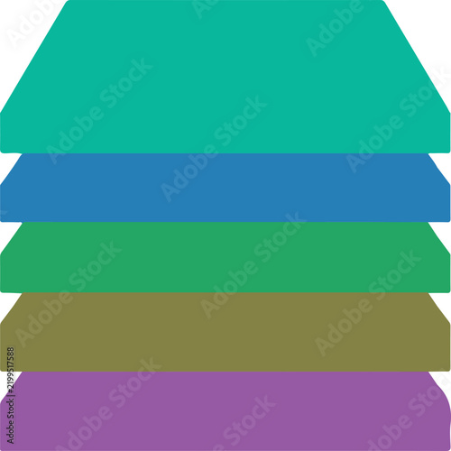 Stack of colorful flat geometric shapes isolated on transparent background