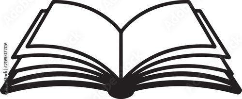 Simple black and white line art vector icon of an open book