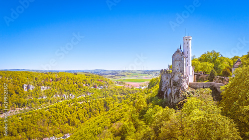 Lichtenstein above the Echaz Valley in the Swabian Jura, Baden-Württemberg, Germany
