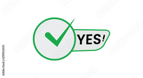 Vibrant green checkmark and yes text button for digital verification and successful completion results

