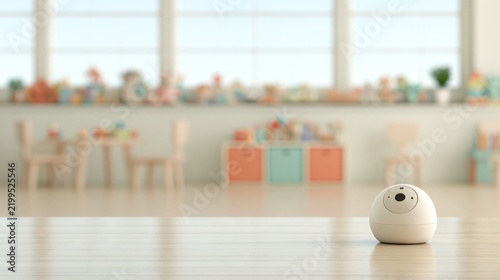 Baby watching device on desk in kid's room, close up