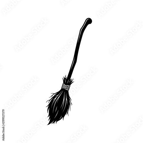 Fotografie Halloween Witch Broom Vector Silhouette with Tattered Editable EPS