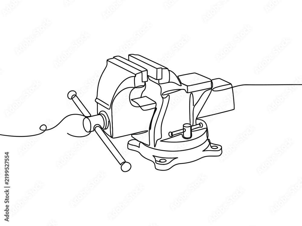 Obraz premium A simple line art drawing of a metal vise tool for holding objects while working with it