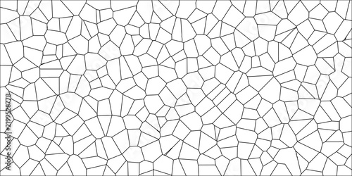 Detailed voronoi tessellation with thin black lines on a white background, forming a complex cellular mesh pattern scientific data visualization, or minimalist