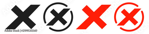 Black and red X icons in circular outlines. Cancel and rejection symbols on a transparent background.