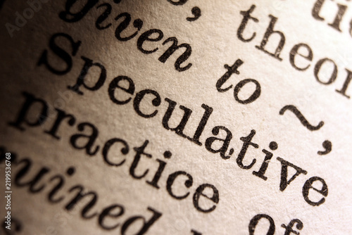 Fotografía Word speculative printed on dictionary page, macro close up
