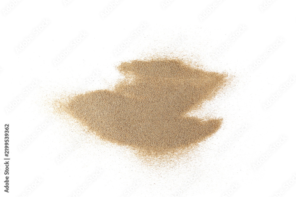 Obraz premium Pile fine sand scattered isolated on white background, top view
