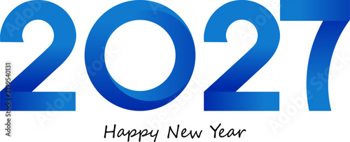 2027 Happy New Year Oversized Blue Gradient Typography with Handwritten Greeting, Modern Vector Graphic for Poster, Banner and Branding on Transparent Background