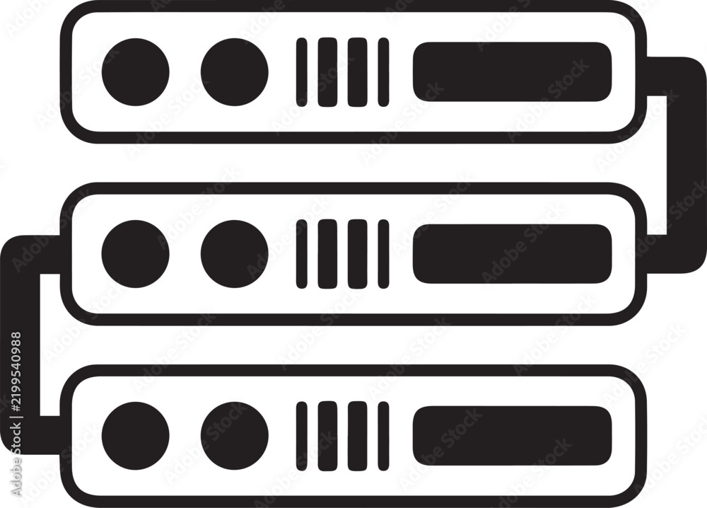 Fototapeta premium Database hosting and network server rack line art icon symbol for IT infrastructure