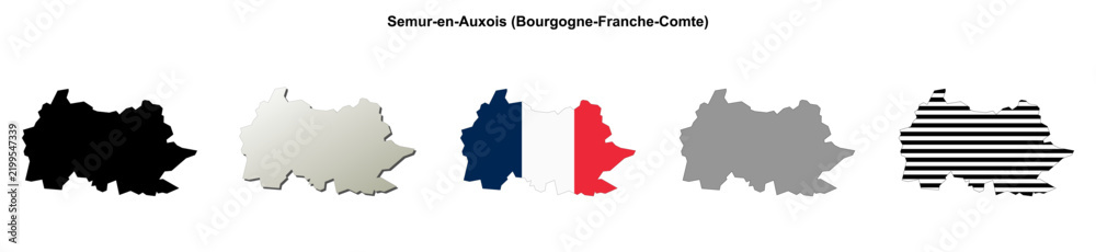 Obraz premium Semur-en-Auxois (Bourgogne-Franche-Comte) blank outline map set
